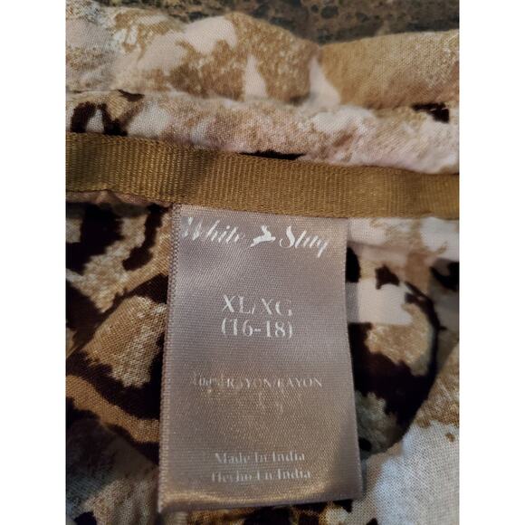 White Stag Womens Sz XL Button Down Blouse Animal Print Roll Sleeves Brown Pink - Picture 3 of 7